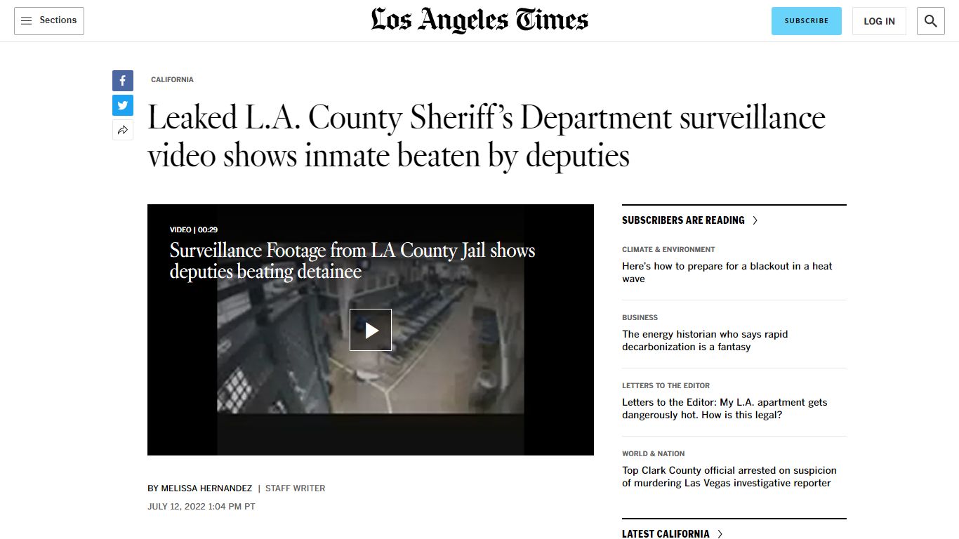 Leaked Sheriff's Department video shows inmate beaten by deputies - Los ...